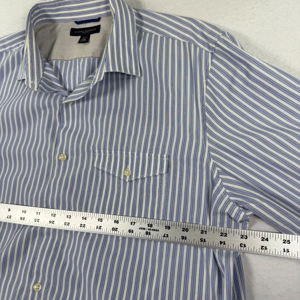 Banana Republic Slim Fit Button Up Shirt Mens XL Blue White Stripe Fall 2008